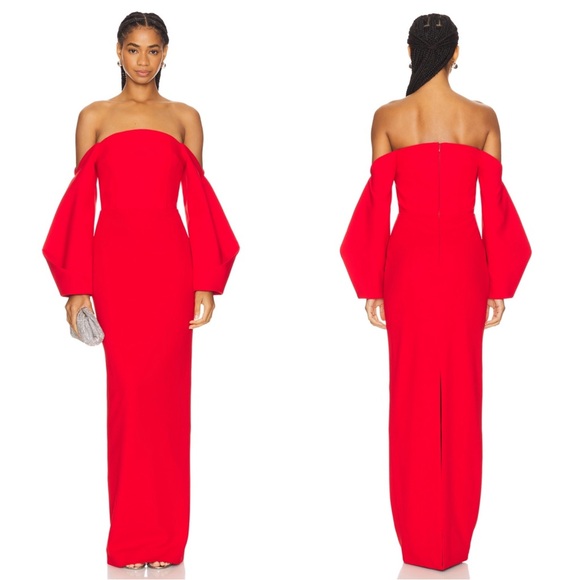 Solace London Lotta Off the Shoulder Long Sleeve Red Maxi Dress Size 0 - Picture 1 of 8